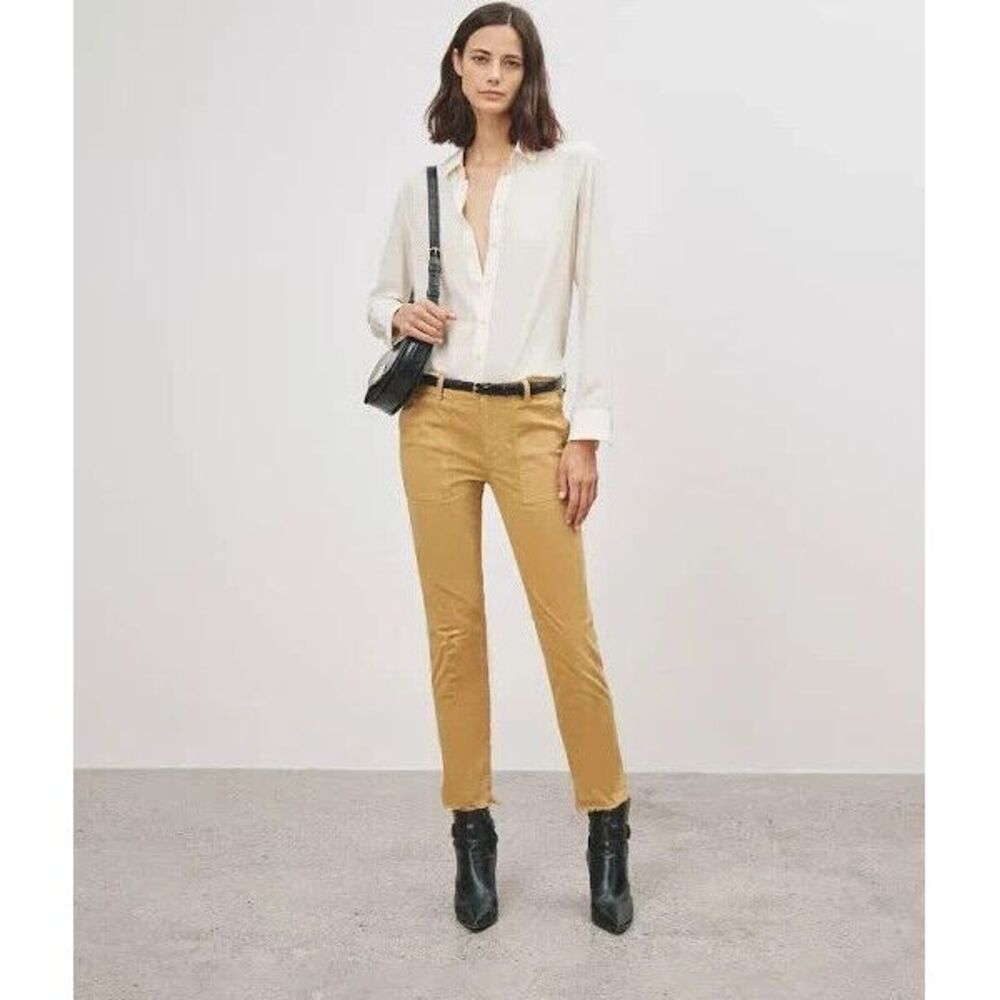 Niki Lotan Jenna Pant in Gold Women 6 Slim Fit Raw Hem Front Patch Pockets $345